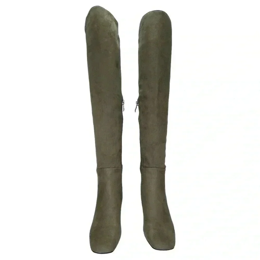 DKNY Cilli Womens OTK Stretch Microsuede Light Military Green Boots Size 5M